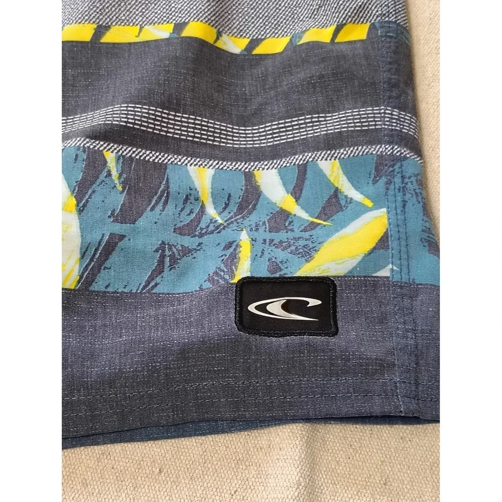 ONeill Mens Board Shorts Size 34 Gray Yellow‎ Tropical Palm Print Swim Trunks 24
